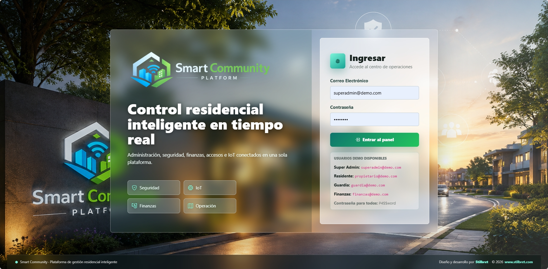 Smart Community pantalla de acceso